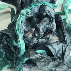 Hand Dyed Sari Silk Ribbon Scraps-Aqua and Blue