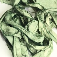 Hand Dyed Sari Silk Ribbon Scraps- Green