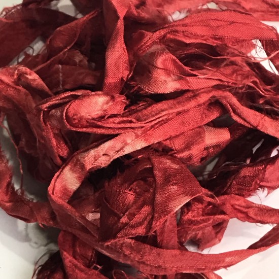 Hand Dyed Sari Silk Ribbon Scraps-Red